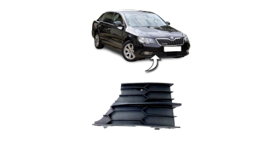 Grila bara Skoda Superb (3t), 06.2013-07.2015, Fata, partea Dreapta, laminat cu negru, Aftermarket