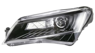 Far Skoda Superb (3V), 05.2015-, partea Stanga, electric, tip bec D2S+LED, cu motoras, cu lumini pt curbe, cu lumini de zi pe LED, Hella