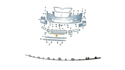 Ornament grila centrala bara Skoda Superb (3v), 05.2015-, Fata, cromat; centru, Aftermarket