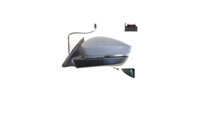 Oglinda usa SKODA KODIAQ, 10.2016-, partea Stanga, View Max, reglare electrica; carcasa grunduita; incalzit; sticla convexa; geam cromat; 16 gauri / 6 pini; cu lampa indicatoare LED