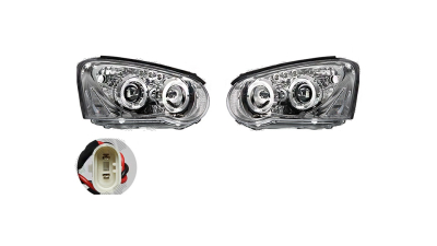 Set faruri tuning SUBARU IMPREZA (GD/GG), 01.2003-10.2005, Taiwan, partea stanga+dreapta, H1+H3; manual; transparent, argintiu; Omologare: SAE;