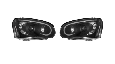 Set faruri tuning SUBARU IMPREZA (GD/GG), 01.2003-10.2005, partea stanga+dreapta, Taiwan, cu lampa de parcare LED; H1+H11+LED; manual; negru, transparent; Omologare: SAE; halogen