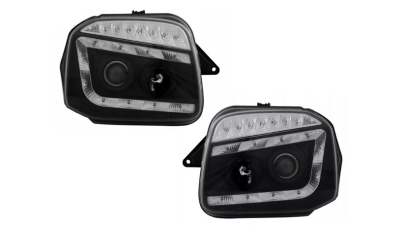 Set faruri Suzuki Jimny (Fj), 09.1998-12.2018, partea Stanga+Dreapta, Tuning, Fata, cu lentile; H1+H3; manual/electric; negru; tuning; fara omologare trafic Stanga/volan pe Dreapta, Taiwan
