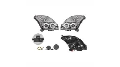 Set faruri Suzuki Swift (Sg), 03.2005-09.2010, partea Stanga+Dreapta, Tuning, Fata, Lampa de parcare pe fibra optica; tip bec H1+H1; manual/electric; transparent, argintiu; fara motor; tuning, Taiwan