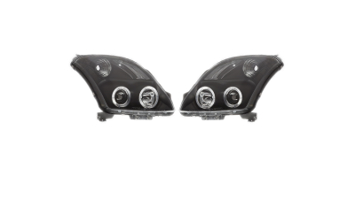 Set faruri tuning Suzuki Swift (Sg) 03.2005-09.2010 Tuning, Stanga, Dreapta, tip bec H1+H1, manual/electric, fara motoras, cu lumina pozitie angeleyes ECE, transparent-negru, BestAutoVest, 