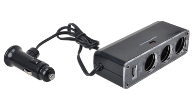 Priza auto multipla Automax cu 3 iesiri 12/24V 5A si 1 pt. USB 5V 500mA, cu cablu de 65cm