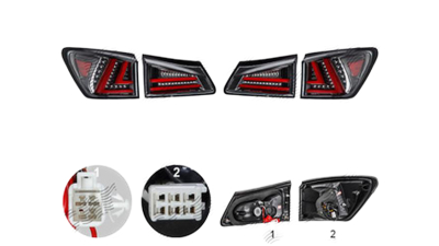 Stop spate lampa Lexus Is (Xe2), 11.2005-03.2009, spate, Stanga+Dreapta, semnalizare dinamica; LED; rama neagra, red, transparent; tuning; fara omologare, Taiwan