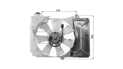 GMV radiator electroventilator Toyota Yaris (Xp10), 04.1999-2006 Motorizari 1, 0 I 16v 50kw Benzina, tip climatizare fara AC, cutie Manuala, dimensiune 340mm, cu 2 pini, metal+plastic, Aftermarket