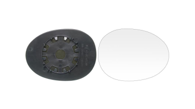 Geam oglinda exterioara cu suport fixare Citroen C1 (Pm/Pn), 09.2005-08.2014, Peugeot 107 (P), 09.2005-12.2014; Toyota Aygo (Ab1), 09.2005-08.2014, partea Dreapta, sticla convexa; geam cromat, Aftermarket