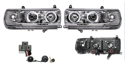 Far Toyota Land Cruiser (Fj80/Fj82), 01.1989-05.1996, fata, Stanga+Dreapta, H1+H1; manual; transparent, silver; cu silver frame; tuning; fara omologare, Taiwan