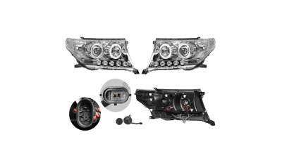 Set faruri Toyota Land Cruiser V8 (Fj200), 11.2007-08.2015, partea Stanga+Dreapta, Tuning, Fata, Lampa de parcare pe fibra optica; tip bec H1+H1; manual; transparent, argintiu; tuning; Omologare: SAE, Taiwan