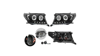 Set faruri Toyota Land Cruiser V8 (Fj200), 11.2007-08.2015, partea Stanga+Dreapta, Tuning, Fata, Lampa de parcare pe fibra optica; tip bec H1+H1; manual; negru, transparent; tuning; Omologare: SAE, Taiwan