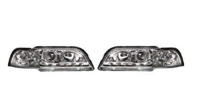 Set faruri Volvo S40/V40 (Vs/Vw), 07.95-07.00, partea Stanga+Dreapta, Tuning, Fata, cu lumina de parcare LED; tip bec H1+H1; manual/electric; transparent, argintiu; fara motor; tuning, Taiwan