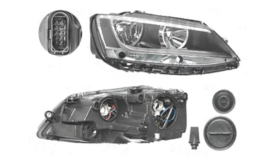 Far Volkswagen Jetta (1b), 07.2010-, fata, Dreapta, Tip= Hella; H7+H7+P21W+PY21W; electric; cu motor, DEPO