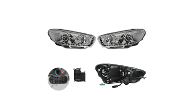 Set faruri VW Scirocco (1k8), 07.2008-, partea Stanga+Dreapta, Tuning, Fata, cu lumina de parcare LED; H1+H7; manual; transparent, argintiu; tuning, Taiwan