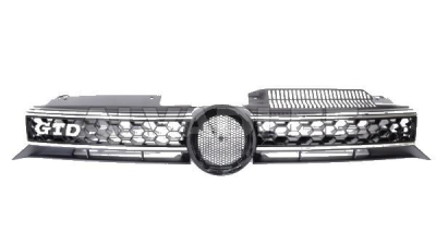 Grila radiator VW Golf 6 (1L), 10.2008-2013, crom/negru, 5K0853651ASATK, cu 2 ornamente cromate, 951805-2 pentru modelul GTD