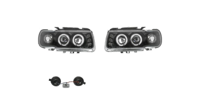 Set faruri tuning VW POLO (6N) Hatchback, 10.1994-08.1999, Taiwan, partea stanga+dreapta, tip bec H1+H1; manual; negru, transparent;