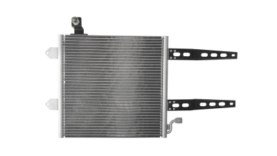 Condensator climatizare VW Polo GTI; Polo (6N/6N2/6KV), 10.1999-09.2001, motor 1.6, 92 kw benzina, cutie manuala, full aluminiu brazat, 385 (340)x360x16 mm, fara filtru uscator