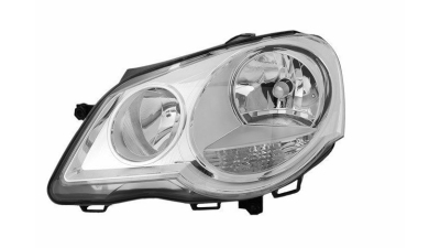 Far Vw Polo (9n3) 04.2005-08.2009, Stanga, tip bec H1+H7, reglare electrica, cu motoras, ECE, cu rama argintie, Depo, 6Q1941007AJ, 6Q1941007AK