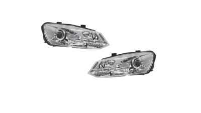 Set faruri tuning Vw Polo (6r), 08.2009-12.2017, Electric, tip bec H1+H7, omologare ECE, fara motoras, cu lumini LED de parcare, silver-transparent, Stanga, Dreapta