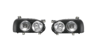 Set faruri tuning VW GOLF 3, 08.1991-04.1999, TYC, partea stanga+dreapta, tip bec H1+H3+T5W; manual/electric; janta neagra;