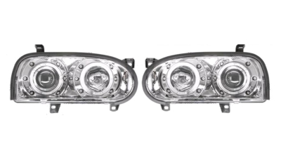 Set faruri VW Golf 3 (1h), 08.1991-04.1999, partea Stanga+Dreapta, Tuning, Fata, Lampa de parcare pe fibra optica; tip bec H1+H1; manual/electric; transparent, argintiu; fara motor; tuning, Taiwan