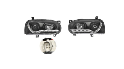 Set faruri tuning VW GOLF 3, 08.1991-04.1999, Taiwan, partea stanga+dreapta, pozitie pe LED;tip bec H1+H1; manual/electric; negru, transparent; fara motor;