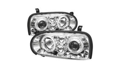 Set faruri VW Golf 3 (1h), 08.1991-04.1999, partea Stanga+Dreapta, Tuning, Fata, Lampa de parcare pe fibra optica; Tip=prototip Golf IV; tip bec H1+H1; manual/electric; transparent, argintiu; fara motor; tuning, Taiwan