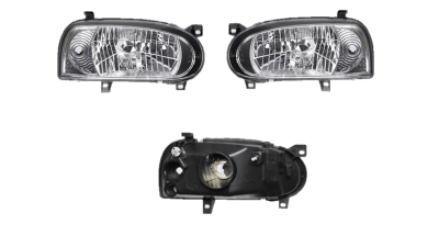 Set faruri tuning VW GOLF 3, 08.1991-04.1999, Taiwan, partea stanga+dreapta, tip bec H4; manual/electric; transparent, argintiu; fara motor;