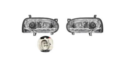 Set faruri tuning VW GOLF 3, 08.1991-04.1999, Taiwan, partea stanga+dreapta, pozitie pe LED;tip bec H1+H1; manual/electric; transparent, argintiu; fara motor;