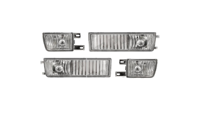 Set lampa semnalizare fata VW GOLF 3, 08.1991-04.1999; VENTO/JETTA (USA) (1H), 01.1992-10.1998, Taiwan, partea stanga+dreapta, cu lampa ceata fata;tip bec H3+PY21W; transparent, argintiu; cu mufa bec; tuning;