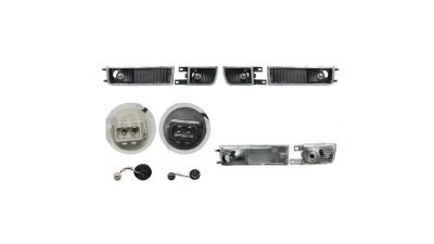 Set lampa semnalizare fata VW GOLF 3, 08.1991-04.1999; VENTO/JETTA (USA) (1H), 01.1992-10.1998, Taiwan, partea stanga+dreapta, cu lampa ceata fata;tip bec H3+PY21W; negru, transparent; cu mufa bec; tuning;