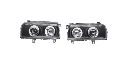 Set faruri tuning VW VENTO/JETTA (USA) (1H), 01.1992-10.1998, Taiwan, partea stanga+dreapta, cu lumina parcare fibra optica;tip bec H1+H1; manual/electric; negru, transparent; fara motor;