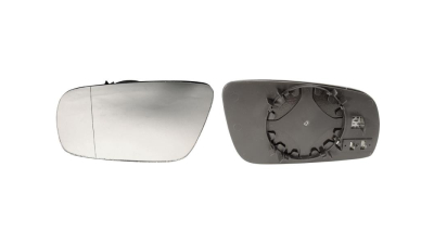 Geam oglinda exterioara cu suport fixare Audi A3 (8l), 01.1996-12.1999; A4 (B5), 11.1994-12.1998; A6 (C4/C5), 07.1994-1999; A8 (D2), 06.1994-1999, partea Stanga, sticla asferica; geam cromat; mare, Aftermarket