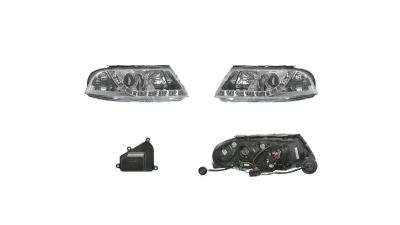 Set faruri tuning VW PASSAT (B5), 11.2000-01.2005, Taiwan, partea stanga+dreapta, pozitie pe LED;tip bec H1+H1; manual/electric; transparent, argintiu; fara motor;