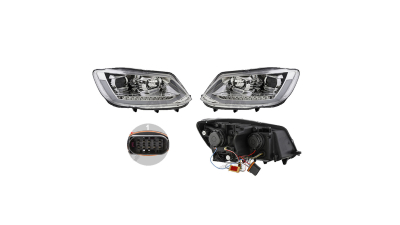 Set faruri VW Touran (1t3), 07.2010-08.2015, partea Stanga+Dreapta, Tuning, Fata, indicator dinamic; cu lampa de parcare LED; cu indicator led; cu lumina timp de zi tip LED; tip bec H1+H11+LED; electric; argintiu; cu motor; tuning, Taiwan