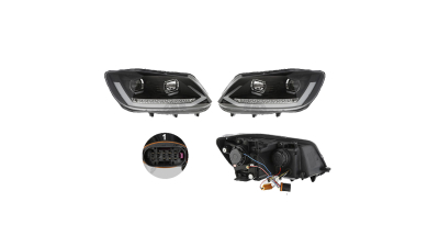Set faruri VW Touran (1t3), 07.2010-08.2015, partea Stanga+Dreapta, Tuning, Fata, indicator dinamic; cu lampa de parcare LED; cu indicator led; cu lumina timp de zi tip LED; tip bec H1+H11+LED; electric; negru; cu motor; tuning, Taiwan