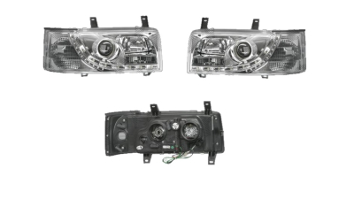 Set faruri tuning VW TRANSPORTER (T4)/MULTIVAN, 07.1990-03.2003, Taiwan, partea stanga+dreapta, pozitie pe LED;tip bec H1+H1; manual/electric; transparent, argintiu; fara motor;