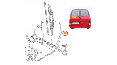 Brat stergator luneta VW Transporter (T4)/Caravelle/Multivan, 07.1990-03.2003, Versiune usa spate Dubla, partea Stanga, cu lamela stergator 400 mm, Aftermarket