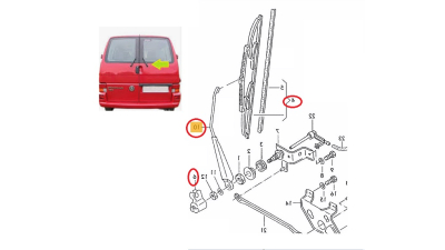Brat stergator luneta VW Transporter (T4)/Caravelle/Multivan, 07.1990-03.2003, Versiune usa spate Dubla, Spate, partea Dreapta, cu lamela stergator 400 mm, Aftermarket