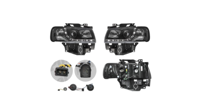 Set faruri tuning VW Transporter (T4) CARAVELLE 09.1996-03.2003 BestAutoVest partea Dreapta+Stanga daytime running light, tip bec H1+H1, transparent-negru