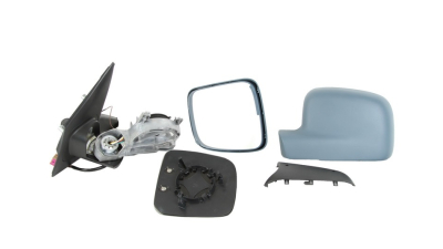 Oglinda usa exterioara VW Transporter/Multivan (T5), 04.2003-10.2009, partea Stanga, reglare electrica; carcasa grunduita; incalzit; sticla asferica; geam cromat, Aftermarket