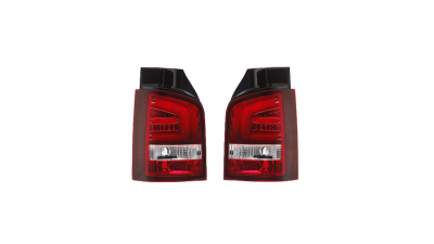 Set lampa spate tuning VW Transporter/MULTIVAN (T5), 2003-2009 (cu 1 usa din spate), tuning, rosu-alb-transparent, cu lampa de parcare fibra-optica cu LED, si cu suport becuri, partea stanga+dreapta, Taiwan