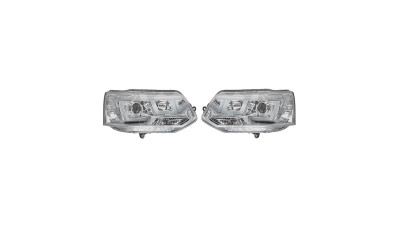 Set faruri tuning Vw Transporter/Multivan (T5), 10.2009-2015, Manual, tip bec H1+H1, omologare ECE, cu lumini de zi, argintiu transparent, Stanga, Dreapta