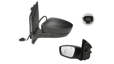 Oglinda usa exterioara Seat Mii, 05.2012-, Skoda Citigo, 05.2012-07.2017; Citigo, 05.2017-; Vw Up! (Vw120), 04.2012-11.2016, partea Stanga, ajustarea prin cablu; carcasa neagra; sticla asferica; geam cromat; 4 pini, Aftermarket