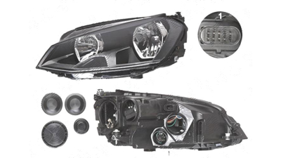 Far Volkswagen Golf 7 (5k), 10.2012-03.2017, fata, Stanga, cu daytime running light; H15+H7+PWY24W; electric; cu motor, DEPO