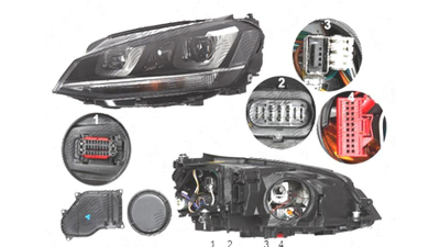 Far Volkswagen Golf 7 (5k), 10.2012-03.2017, fata, Stanga, bi-xenon; cu dynamic cu lumini de curbe; cu LED daytime running light; D3S+H7; electric; fara unitate control; fara ballast; cu motor, DEPO