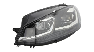 Far VW Golf 7 (5k), 03.2017-, partea Stanga, cu lumina pentru viraje statica; cu lumina timp de zi tip LED, fara modul LED pentru luminile de curbe; fara unitate control LED; cu motoras, HELLA