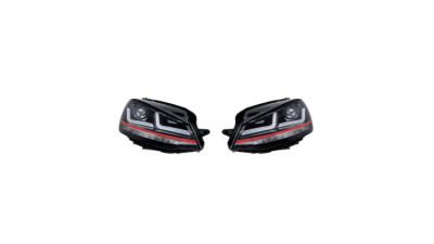 Set faruri tuning VW GOLF 7 (5K), 10.2012-03.2017 versiunea fara faruri xenon, OSRAM, partea stanga+dreapta, bi-LED; cu lampa de parcare LED; cu indicator led; cu 'lumina de zi' tip LED; LED; electric; negru, rosu;