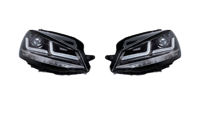 Set faruri tuning VW GOLF 7 (5K), 10.2012-03.2017 versiunea fara faruri xenon, OSRAM, partea stanga+dreapta, bi-LED; cu lampa de parcare LED; cu indicator led; cu 'lumina de zi' tip LED; LED; electric; cromat, negru;